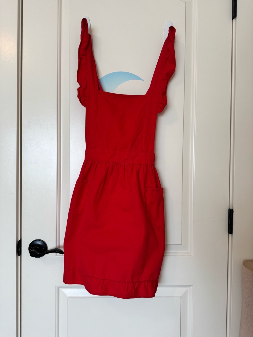 Cherry Red Ruffled Apron with Pockets